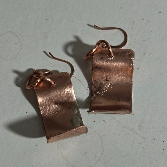 Sterling Silver 925 Reticulated Copper Earrings Rustic Gift Handmade Brutalist - Picture 7 of 7